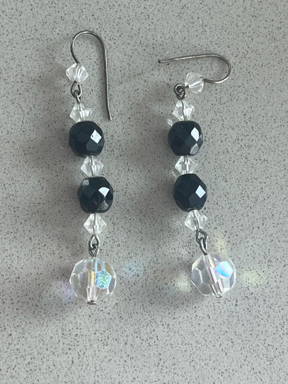 Crystal Drop Black and Clear Bead Earrings - Brand